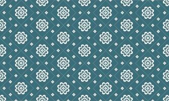 a detailed seamless composed of pixel designs with white flowers and square on green background , design for fabric or various pattern printing works. vector