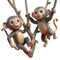 dramatic traditional A group of playful monkeys swinging through the trees, illuminated by the dappled sunlight of a rainforest canopy, in a dynamic, realistic style 4K png