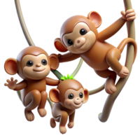 dramatic rustic A group of playful monkeys swinging through the trees, illuminated by the dappled sunlight of a rainforest canopy, in a dynamic, realistic style professional png
