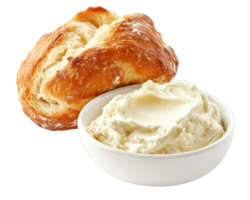 A bowl of cream and a loaf of bread png