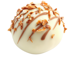 A white chocolate ball with nuts on top png