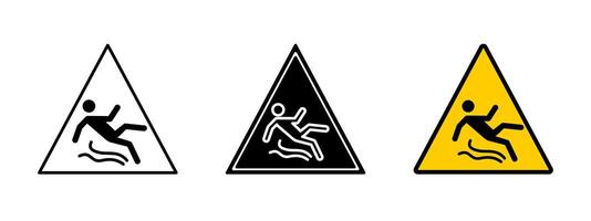 Warning slippery icon. Caution sign for wet floor illustration. Safety hazard symbol for accident prevention in public and workplace areas. vector