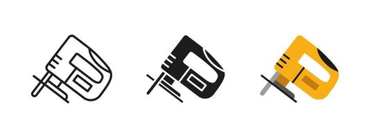 Jigsaw tool icon. Electric saw illustration. Used for cutting curves and shapes in wood, metal and plastic in DIY and carpentry projects. Essential power tool for precision cutting tasks. vector