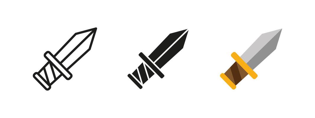 Dagger icon. Sharp blade illustration. Medieval weapon and combat symbol. Warrior tool for battle and self-defense. Ancient steel knife pictogram.