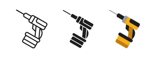 Drill icon. Cordless power tool illustration. Essential handheld equipment used for construction, repair and DIY projects. Ideal for drilling, screwing and renovation work in workshops. vector