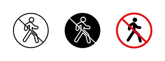 No pedestrian icon. Warning sign indicating restricted pedestrian access in specific areas. Prohibited walking symbol for traffic safety and controlled entry zones. vector