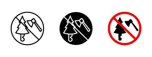 No deforestation icon. Prohibited tree cutting sign indicating restriction on logging activities. Environmental protection symbol promoting forest conservation and sustainability. vector