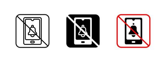 Silent phone icon. Mobile notification off illustration. No sound and mute alert symbol for quiet environments and call restrictions. Bell prohibition sign for silent mode settings. vector
