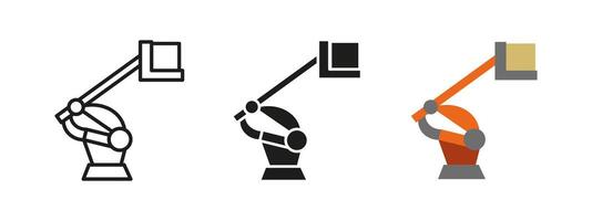 Robot arm icon. Industrial automation illustration. Advanced manufacturing and assembly technology symbol. Precision engineering and factory robotics concept. Industry and innovation pictogram. vector