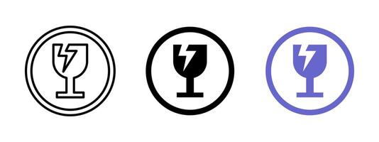 Fragile icon. Broken glass warning illustration. Caution label for shipping and packaging. Safety sign for handling delicate or breakable items. vector