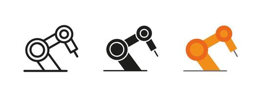 Robotic arm icon. Industrial automation illustration. Mechanical machinery and assembly process symbol. Engineering, factory production and technology concept. Manufacturing pictogram. vector