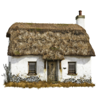 A Charming ThatchedRoof Cottage in Rural Setting with Stone Foundation png
