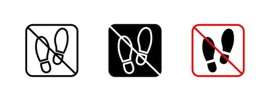 Footprint forbidden icon. No entry illustration. Don't step on sign. Restricted area warning symbol for caution, security enforcement and safety regulations in controlled zones. vector