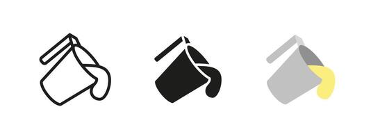 Bucket with spilled paint icon. illustration of liquid dripping from a container. Concept of renovation, household chores and painting tools. vector