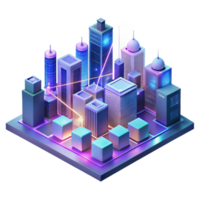 wonderful classic A futuristic city skyline composed of interconnected data streams and glowing nodes, vibrant cyberpunk color palette, isometric perspective, matte painting style 4K png