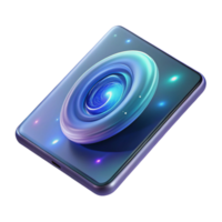impressive modern A levitating transparent tablet displaying a swirling galaxy, sharp focus on the tablet, soft ambient lighting, minimalist style premium png