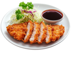 A plate with fried chicken and salad on it png