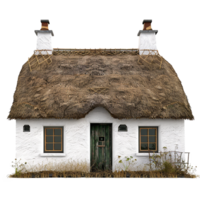 Charming Irish Thatched Cottage with Whitewashed Walls and Rustic Door png