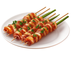 Bacon skewers on a white plate png