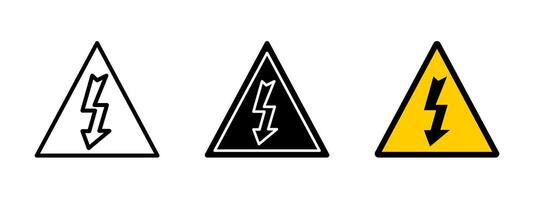 High voltage icon. Electrical hazard warning sign with a lightning bolt illustration. Safety precaution symbol for dangerous energy sources and risk of electric shock. vector