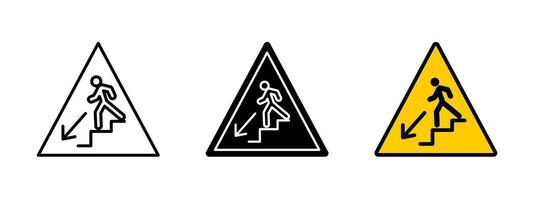 Stairs down sign icon. Directional illustration. Navigation symbol for pedestrian movement, urban wayfinding and transit guidance. vector