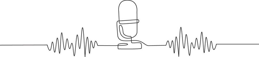 Podcast concept Microphone and soundwave Continuous line drawing vector