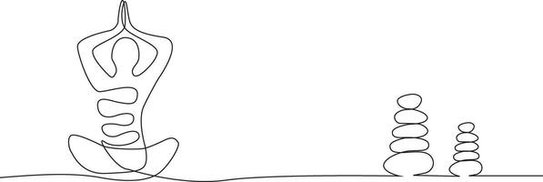 Meditation and balance stone Continuous one Line draw vector