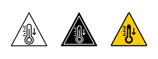 Cold temperature icon. Warning sign indicating low temperature hazards and freezing risks. Safety symbol for winter conditions, frost dangers and environmental cold exposure. vector
