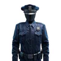 A Detailed 3D Render of a Police Officer Uniform with a BlackedOut Face and Striking Background png