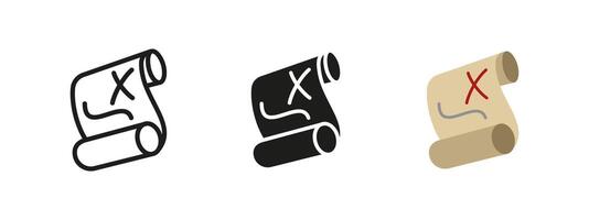 Treasure map icon. Pirate scroll illustration. Adventure and exploration symbol. Navigation and historical discovery concept. Mystery and direction pictogram. vector