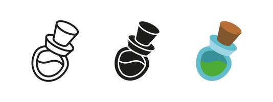 Potion bottle icon. Magical elixir illustration. Symbol of alchemy, spells and mystical brews. Fantasy glass vial for witchcraft, medicine or enchanted liquids pictogram. vector