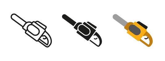 Chainsaw tool icon. Electric cutting illustration. Powerful device for wood cutting, forestry and DIY projects. Used in logging, tree trimming and industrial applications. vector