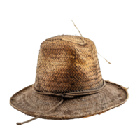 A weathered and worn rustic straw hat with a wide brim png