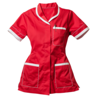 Red and White Womens Short Sleeve Workwear Uniform Top with Pockets png