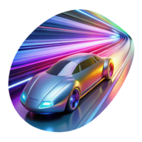 vibrant contemporary A futuristic vehicle speeding through a digital tunnel, light trails and motion blur, vibrant and dynamic colors, cyberpunk style high quality png
