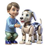 impressive vintage A robotic dog interacting with a child, expressive and lifelike movements, warm and inviting lighting, photorealistic style high quality png