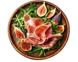 A plate with sliced prosciutto and figs png