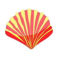 A red and yellow shell with a yellow stripe. The shell is drawn in a cartoon style. The shell is a symbol of the ocean and the colors of the shell represent the sun and the water vector