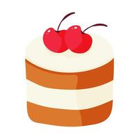 A slice of cake with two cherries on top. The cake is white and brown vector