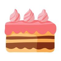 A pink cake with three white frosting swirls on top. The cake is decorated with pink frosting and has a pink and brown color scheme vector