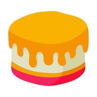 A cartoon cake with a yellow frosting and red and pink layers. The cake is sitting on a white background vector