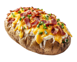 A baked potato with cheese and bacon on it png