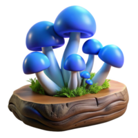 vibrant vintage A cluster of iridescent blue mushrooms sprouting from a mossy log, dappled sunlight, fantasy art style authentic png