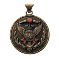 Antique Bronze Medallion Pendant with Eagle Wings Crown and Laurel Wreath png
