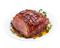A large roast on a white plate with parsley png