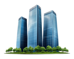 Three tall buildings with trees in front of them png