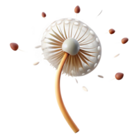 extraordinary rustic A single dandelion seedhead with seeds blowing in the wind, soft lighting, whimsical style high quality png