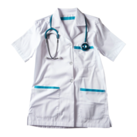 Clean White Doctors Lab Coat with Teal Accents and Stethoscope png