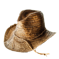 A Weathered Straw Cowboy Hat with Wide Brim and Woven Texture png