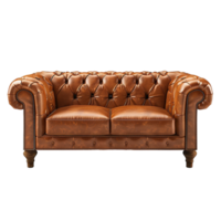 Elegant Brown Leather Chesterfield Sofa Two Seater Classic Vintage Style Button Tufted Couch png